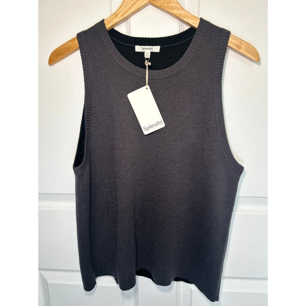 Splendid Reversible Sweater Vest‎ XL Grey Black Cashmere Blend Knit Tank NWT